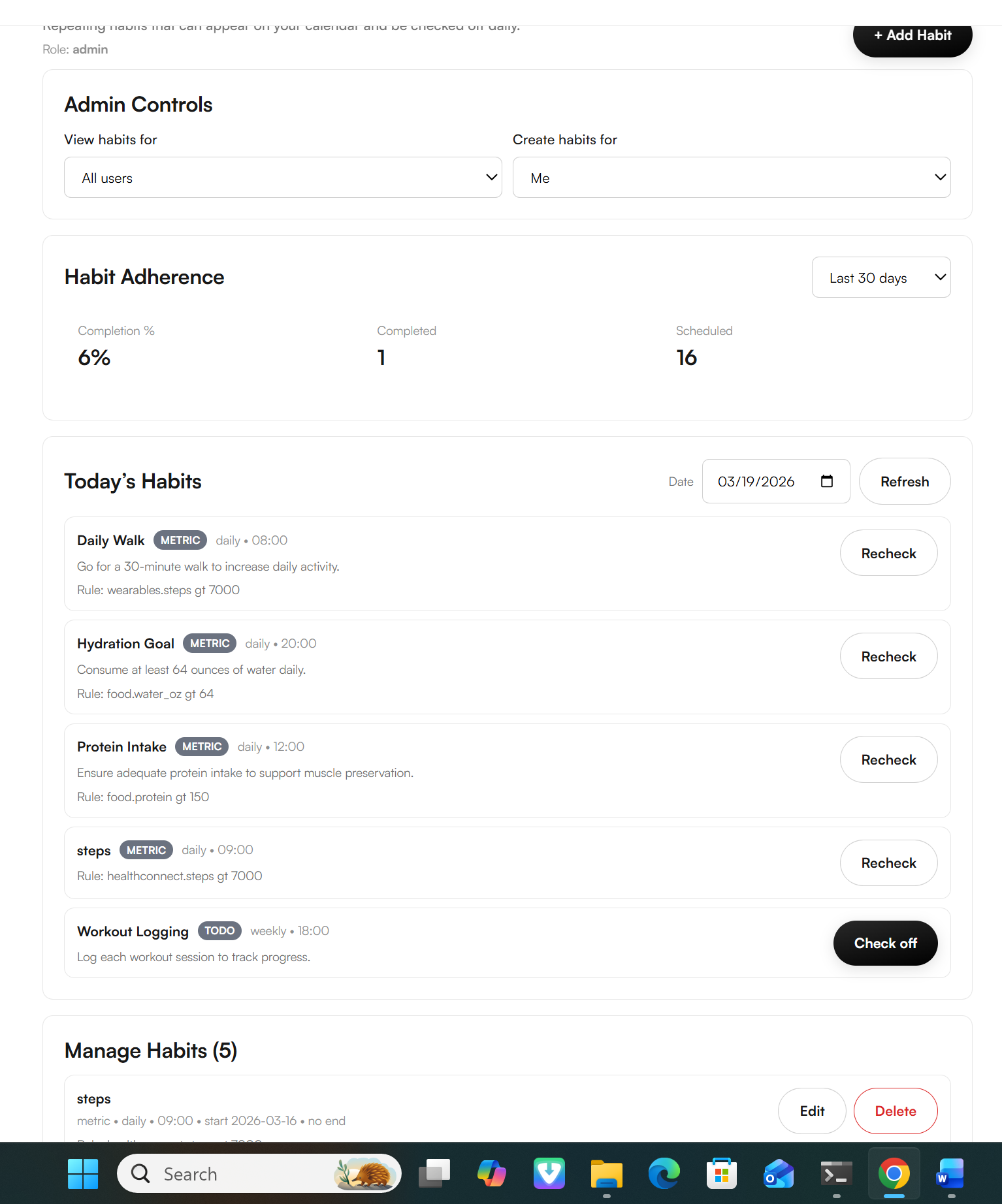 Habits and Admin Controls